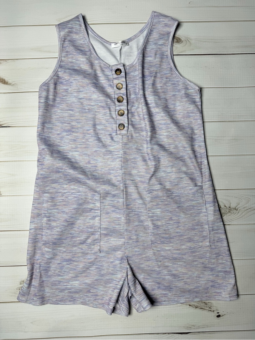 Sleeveless Lavender Knit Romper with Button Front Detail